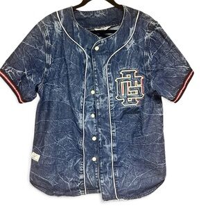 Rare Vintage Acid Wash Baseball Jersey OF – Y2K Streetwear Denim Look Size S Man